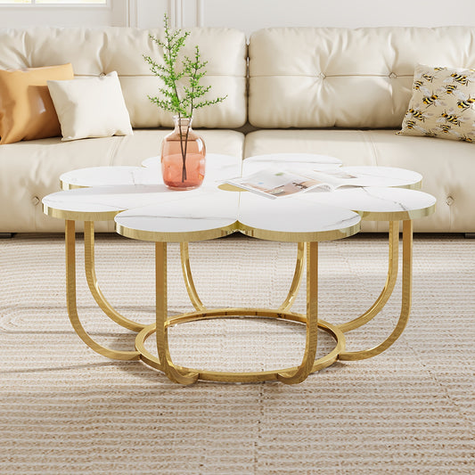 Petal Shaped Coffee Table - White Gold 39.37" Floral