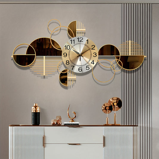 Metal Wall Clock Decorative 3D Metal Wall Art Clock For Living Room Bedroom Creative Modern Big Wall Clock Decor With Silent No-Ticking 31 X 17 Inch