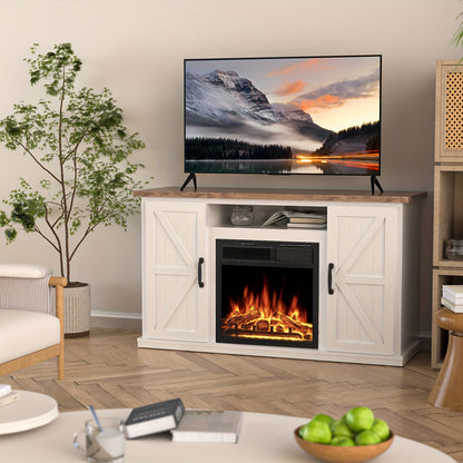 Fireplace TV Stand For 50 Inch TV, Modern Entertainment Center With 20" Electric Fireplace, TV Console With Open Shelves For Living Room And Bedroom, Walnut.
