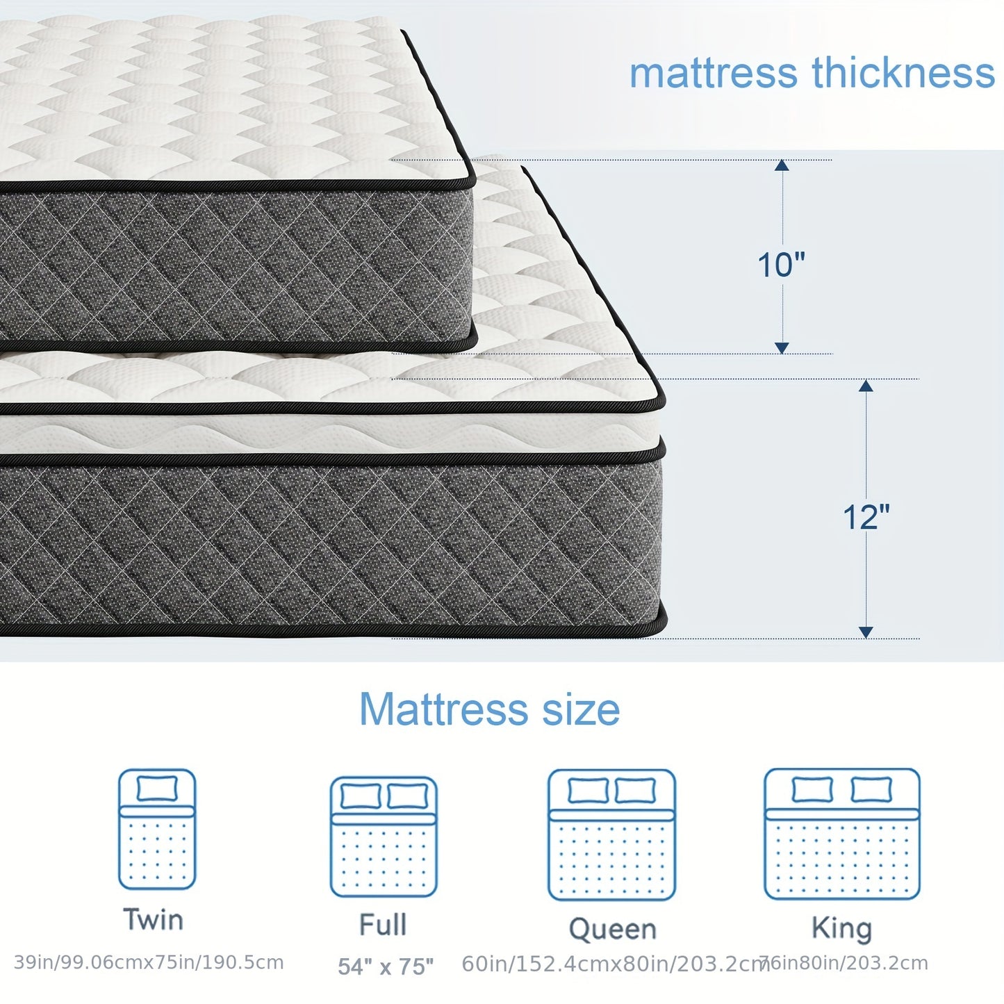 Mattress, 12 Inch Innerspring Hybrid Mattress In A Box With Gel Memory Foam, Individually Wrapped Encased Coil Pocket Spring Mattress, Pressure Relief, Medium Firm Support