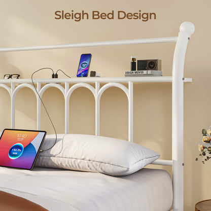 Classic Metal Platform Bed Frame with Victorian Style Iron-Art Headboard/Footboard/Under Bed Storage/No Box Spring Needed