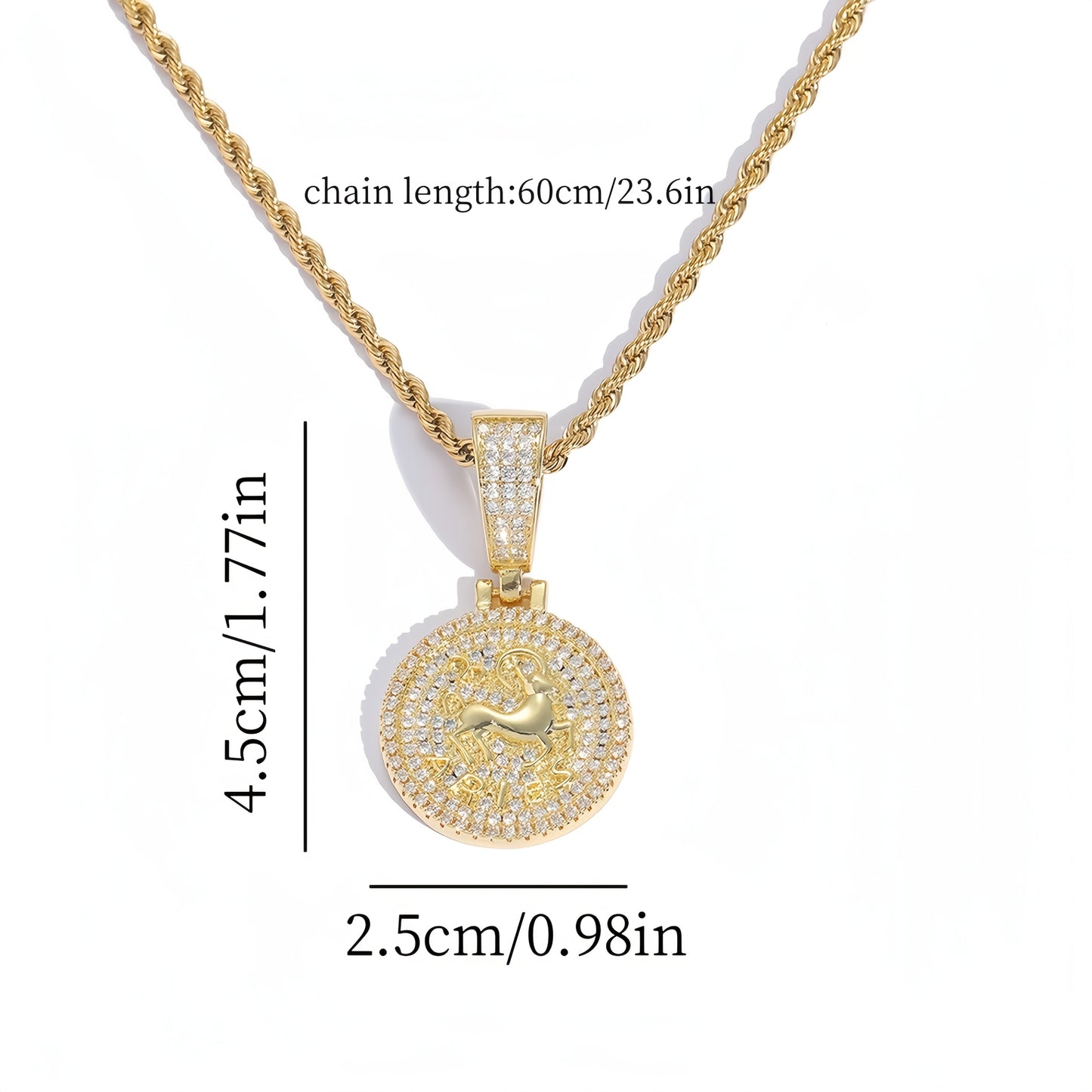 12 Zodiac Coins Necklace - 14K Gold Plated Golden Plated Hip-Hop Astrology Pendant with Synthetic Synthetic Zirconia Stones, 24in 304 Stainless Steel Chain, Unisex Jewelry Gift for Women & Men (Birthdays, Mother’s Day, Fath