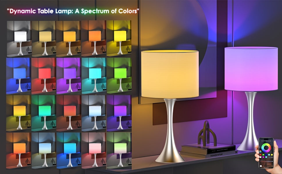 24" Tall Modern Smart Bedside Table Lamps for Bedroom Set of 2, Bedroom Lamp for Nightstand Light Decoration, APP Remote Control & Music Sync Desk Light for Farmhouse Living Room Decor (Brown)