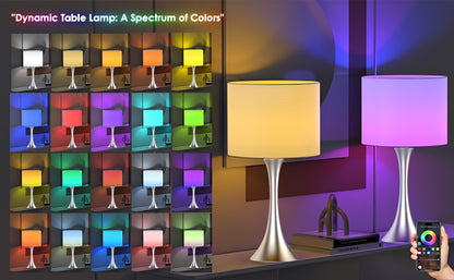 24" Tall Modern Smart Bedside Table Lamps for Bedroom Set of 2, Bedroom Lamp for Nightstand Light Decoration, APP Remote Control & Music Sync Desk Light for Farmhouse Living Room Decor (Brown)