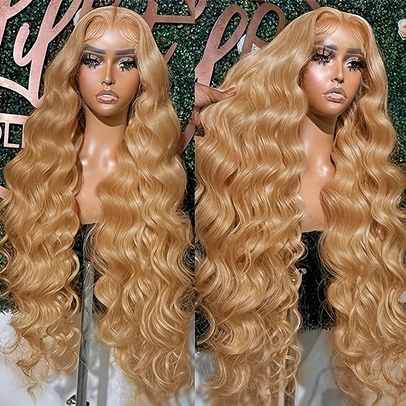 13x6 Ombre Honey Blonde Lace Front Wigs Human Hair, 27# Frontal Wigs Pre Plucked Bleached Knots Transparent Lace Front Wig Human Hair For Women Glueless Human Hair Wig