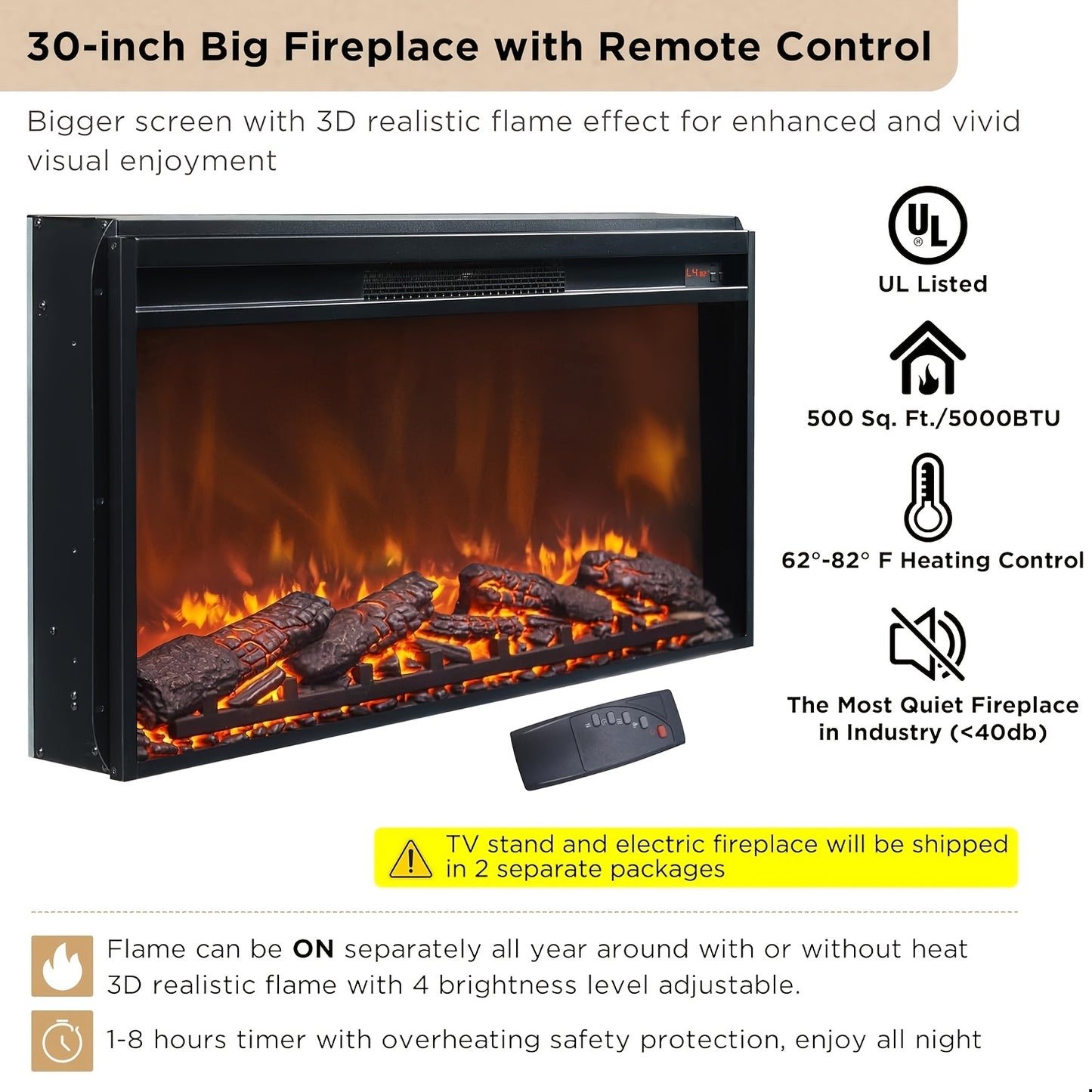 [Luxury Living] Luxury 70" Fluted Fireplace TV Stand, Modern Chic Entertainment Center for TVs Up to 80", White with Golden Accents, Faux Marble Top, Curved Design, Media Console for Living Room, Media Storage Unit | Sophisti