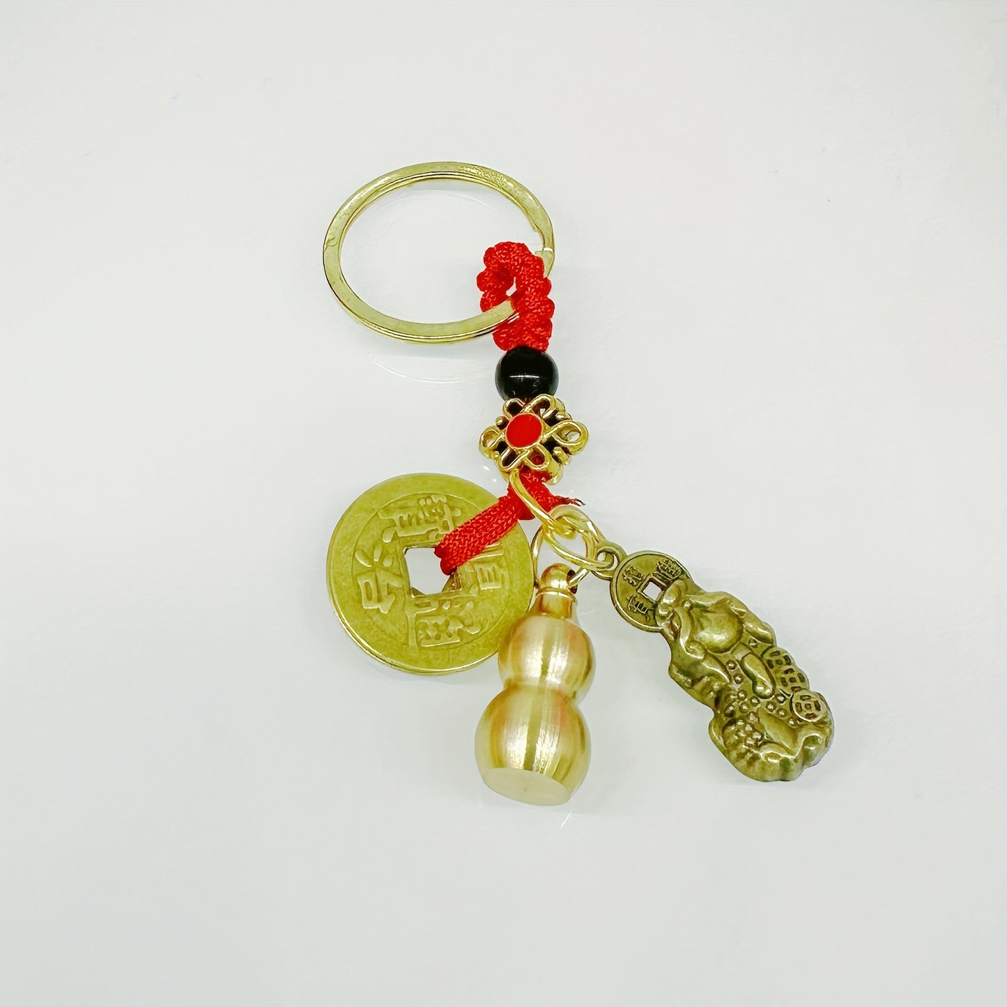 "Mystic Enhancer" Lucky Charm Feng Shui Keychain - Metal Pi Xiu & Gourd Design For Prosperity And Good Fortune, Perfect Car Accessory Or Gift