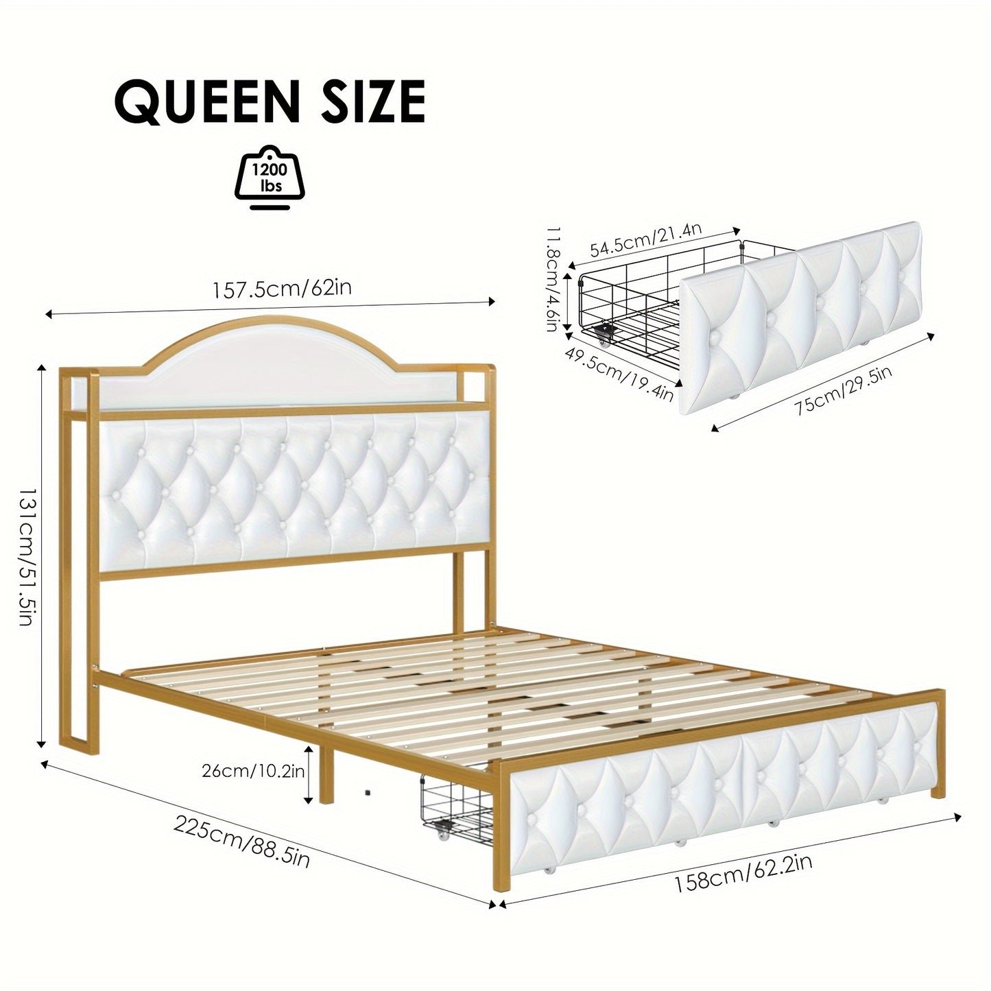 FULTRU Full/Queen/King Size Bed Frame with Storage Headboard, Platform Bed Frame with Storage Headboard, Large Storage Drawers & Charging Station, No Box Spring Needed, Noise Free (White-PU, Cream-Velvet)
