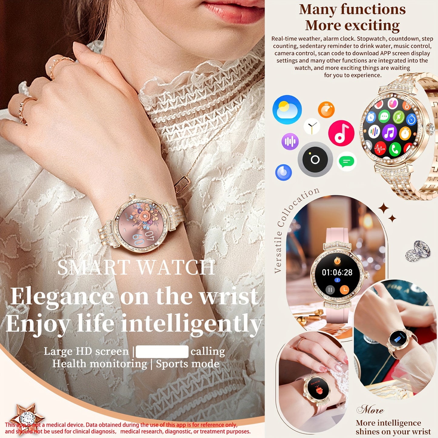 [1.32" AMOLED Smart Fitness Watch] 1.32" AMOLED Smart Watch For Women, Answer/Make Calls, Smart Fitness Watch For Women - Call Integration, Wireless Call Smart Watch For Android And IPhone, Fitness Tracker, Sleep Monitoring,