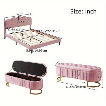 Queen Bedroom Set - LED Platform Bed & Storage Ottoman