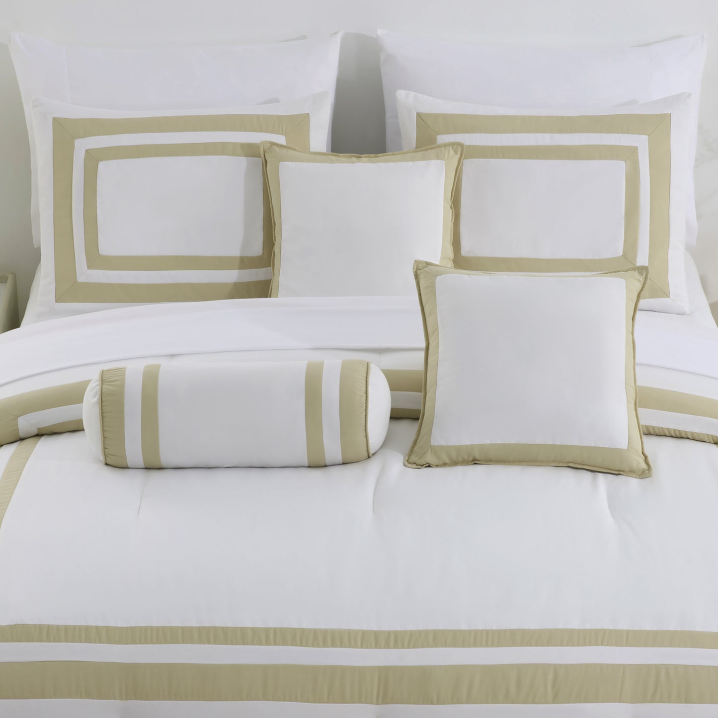 Caprice 7-Piece Modern Hotel Style Square Pattern Comforter Set with Decorative Pillows, Cal King/King/Queen/Full Size