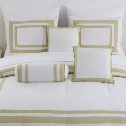 Caprice 7-Piece Modern Hotel Style Square Pattern Comforter Set with Decorative Pillows, Cal King/King/Queen/Full Size