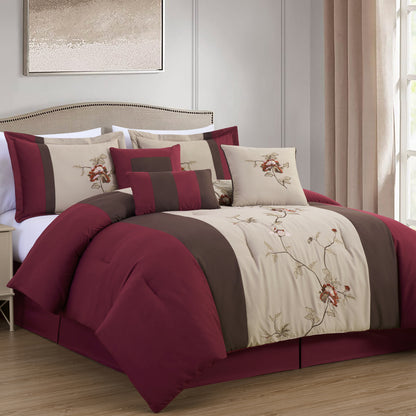 Vienna 7-Piece Embroidered Floral Comforter Set, California King/King/Queen/Full Sizes - Christmas Gift for Family and Friends