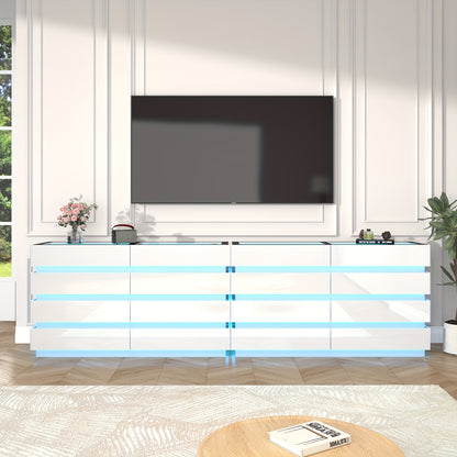 Modern 8-Drawer Dresser with Glass Top, High Gloss White Chest of Drawers, RGB LED Illumination, Wood-Based Panel & Hardwood Jewelry Display, with Closed Storage <3.2 Cubic Feet, for Bedroom, Living Room - US Plug, 110-130V