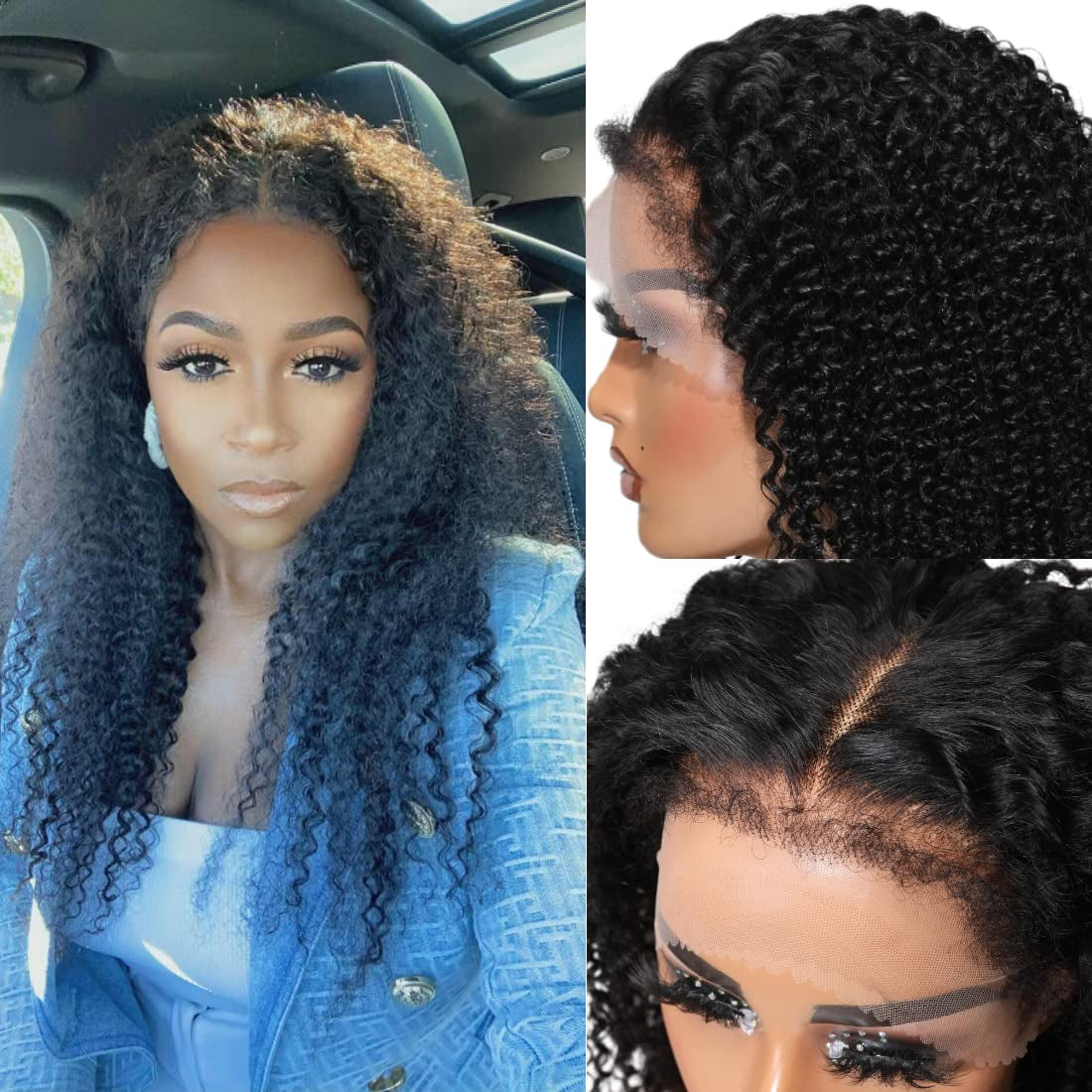 12A Kinky Edges Hairline Curly Hair 13X4 Lace Front Human Hair Wigs Virgin Hair Glueless Wig Pre Plucked with Curly Baby Hair 180% Density 18Inch