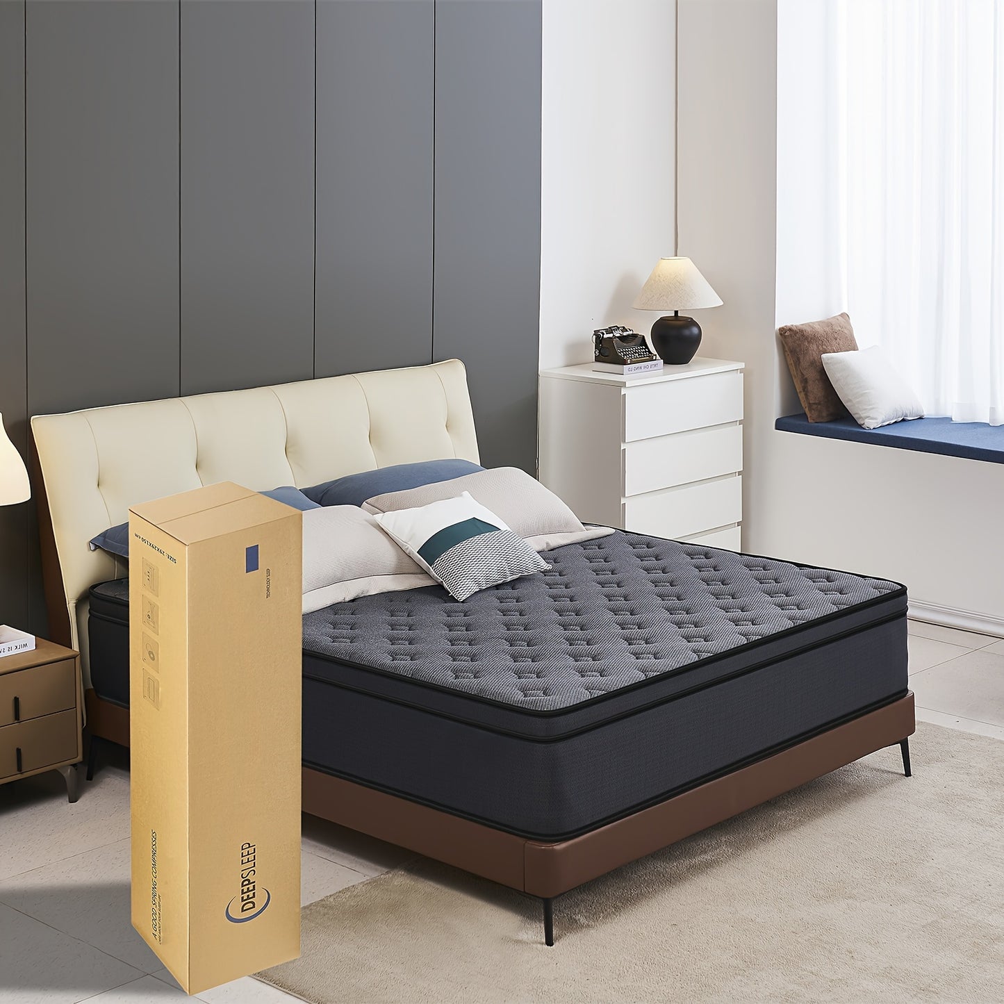 mattress, 12 inches, box hybrid mattress with memory spring hybrid, individual pocket spring mattress for family rooms and hotels in black