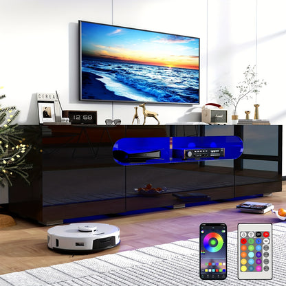 65IN LED TV Stand For 65/70/75inch TV, Modern Black TV Stand For Living Room, High Glossy TV Entertainment Center With Large Storage Drawer, APP RGB Light, TV Console, TV Cabinet (Black)