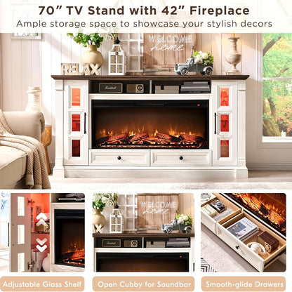 Farmhouse Fireplace TV Stand - 36" Electric for 80" TVs
