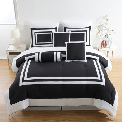 Caprice 7-Piece Modern Hotel Style Square Pattern Comforter Set with Decorative Pillows, Cal King/King/Queen/Full Size