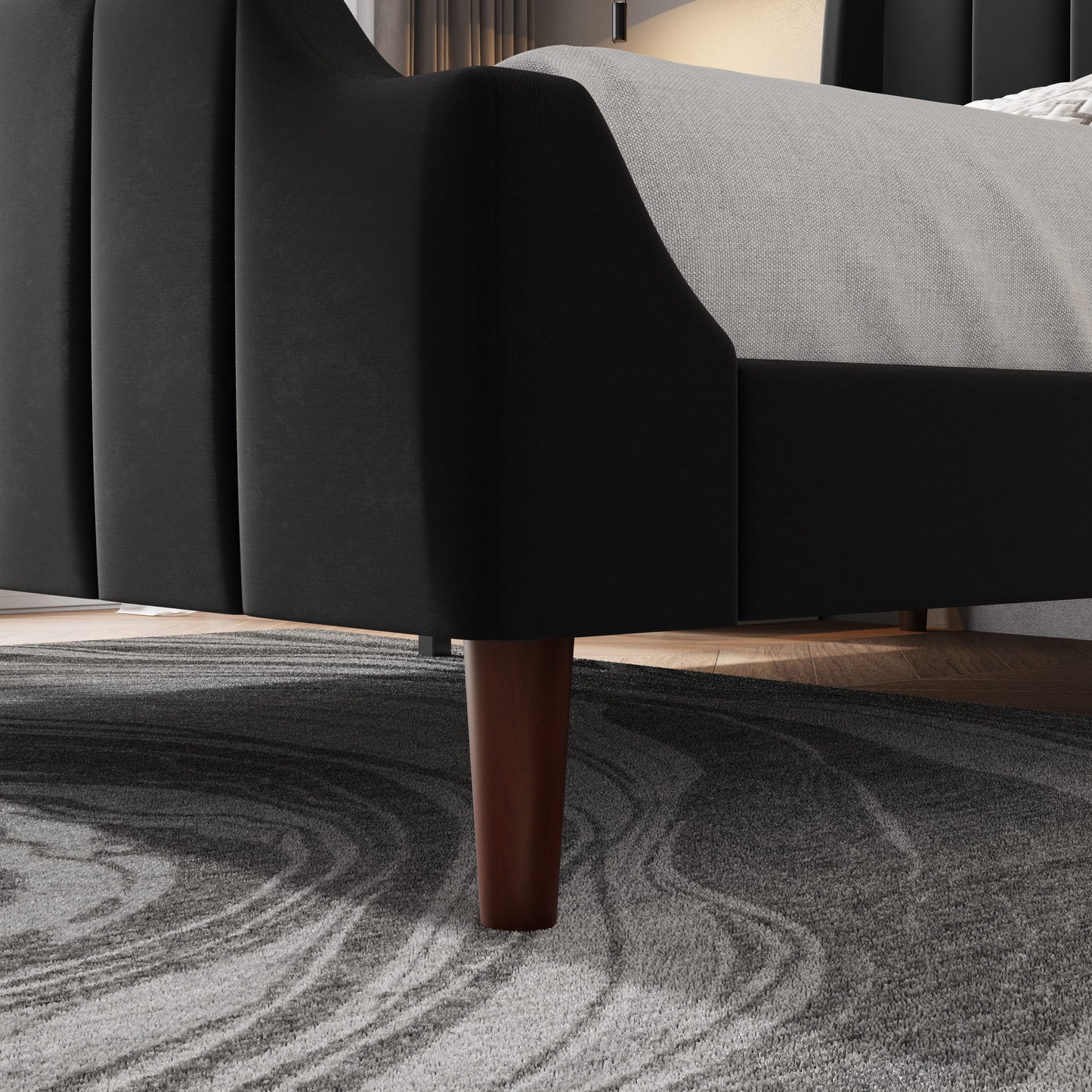 HOOMIC Velvet Queen Size Bed Frame With Wingback Headboard