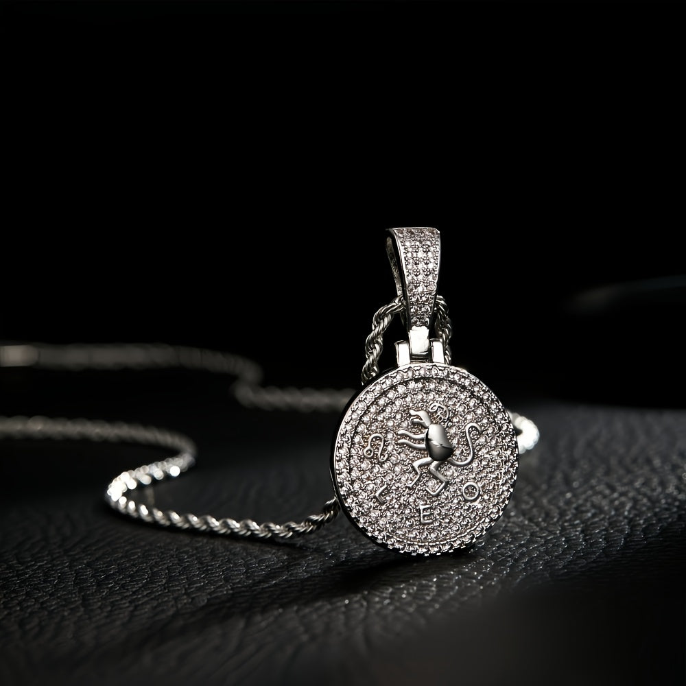 12 Zodiac Coins Necklace - 14K Gold Plated Golden Plated Hip-Hop Astrology Pendant with Synthetic Synthetic Zirconia Stones, 24in 304 Stainless Steel Chain, Unisex Jewelry Gift for Women & Men (Birthdays, Mother’s Day, Fath