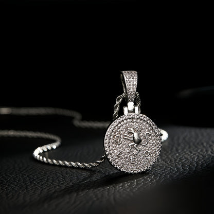 12 Zodiac Coins Necklace - 14K Gold Plated Golden Plated Hip-Hop Astrology Pendant with Synthetic Synthetic Zirconia Stones, 24in 304 Stainless Steel Chain, Unisex Jewelry Gift for Women & Men (Birthdays, Mother’s Day, Fath