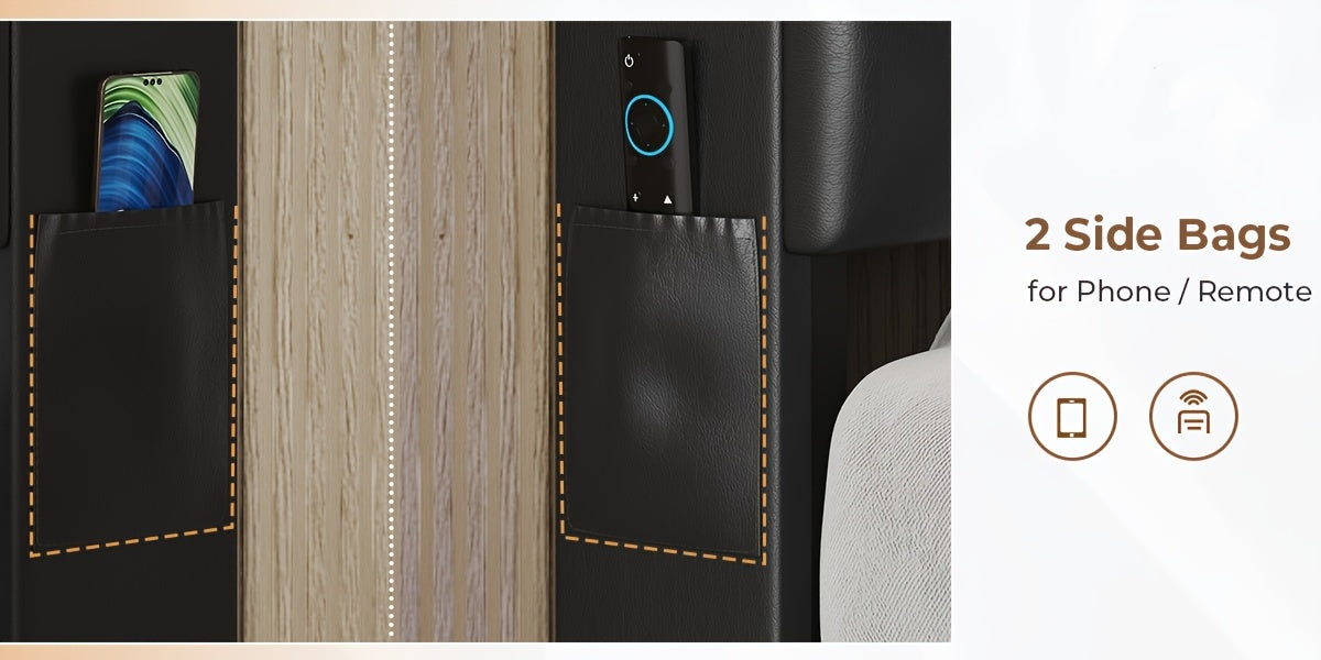 King Size Floating Bed Frame with LED Lighting and Tufted Upholstered Headboard, Hidden Storage, Plug Powered, Metal Construction, Contemporary Style, No Box Spring Needed, US Plug, Black PU