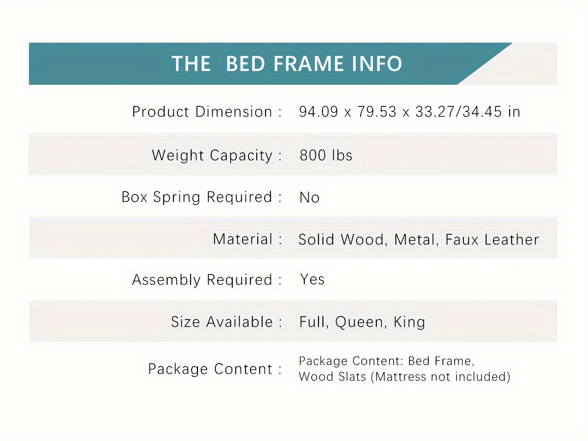 HOOMIC Modern Faux Leather Bed Frame With Iron Pieces Decor, Low Profile Platform Bed With Height-Adjustable Headboard, Solid Wood Slat Support, No Box Spring Needed