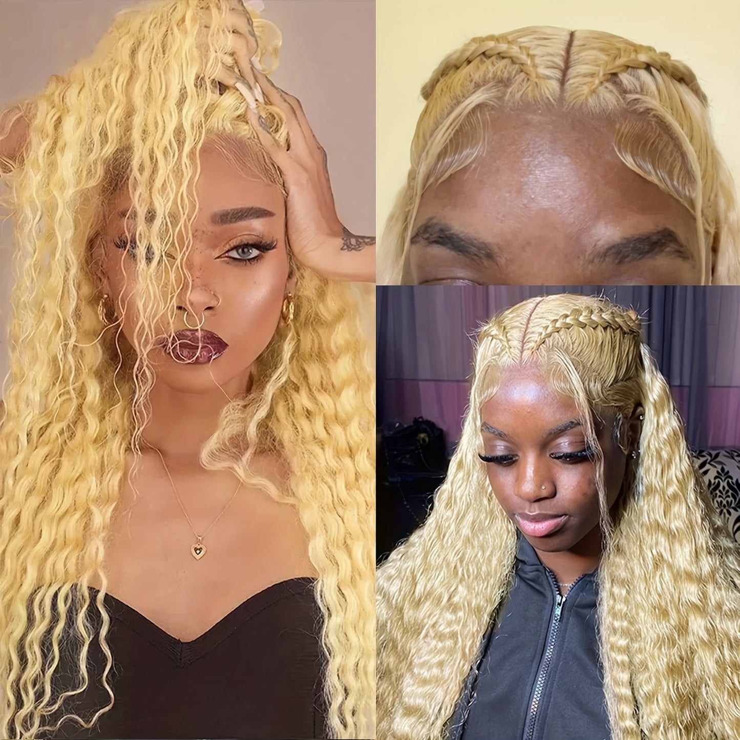 13x4 Blonde Middle Part Curly Wigs Lace Front 613 Blonde  Glueless Wavy Wig Cap Headband Curly Wig for Women with Natural Hairline Glueless Synthetic Heat Resistent Wigs 26 inch for Daily Party