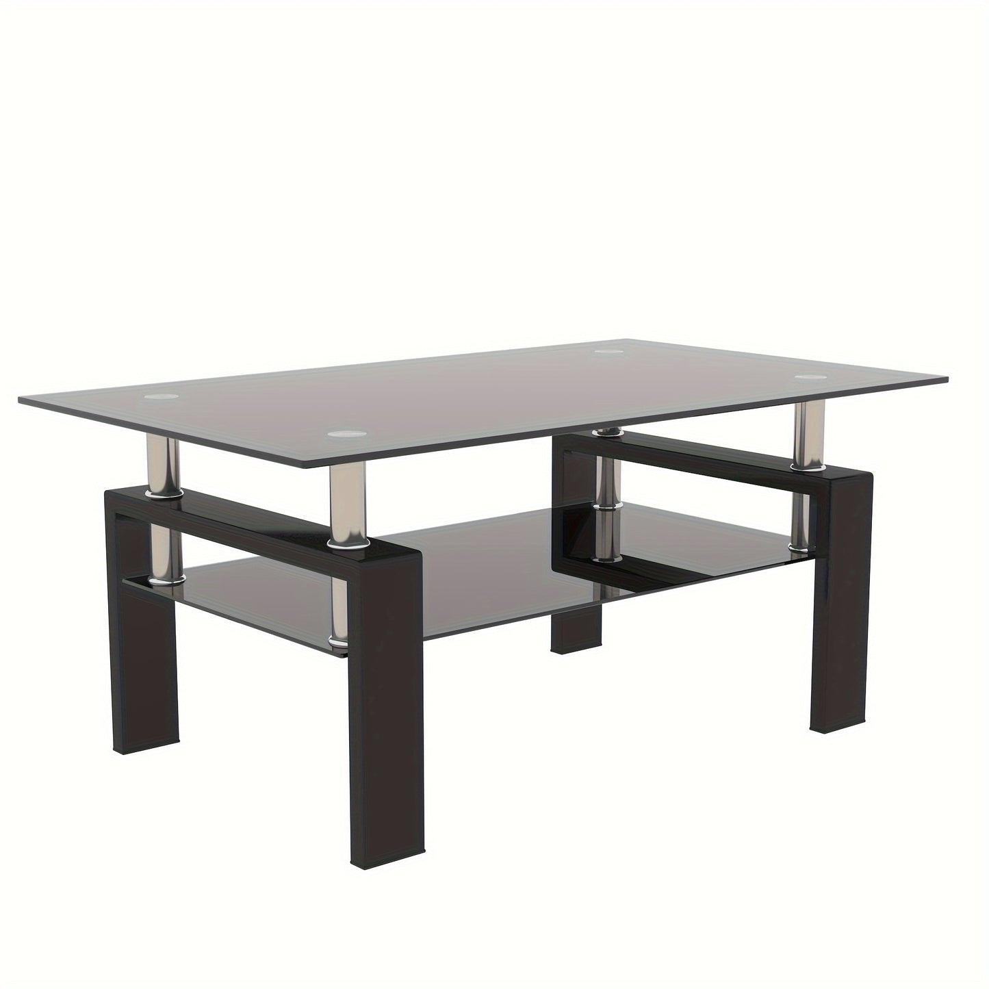 Rectangle Black Glass Coffee Table, Clear Coffee Table, Modern Side Center Tables for Living Room, Living Room Furniture