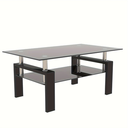 Rectangle Black Glass Coffee Table, Clear Coffee Table, Modern Side Center Tables for Living Room, Living Room Furniture