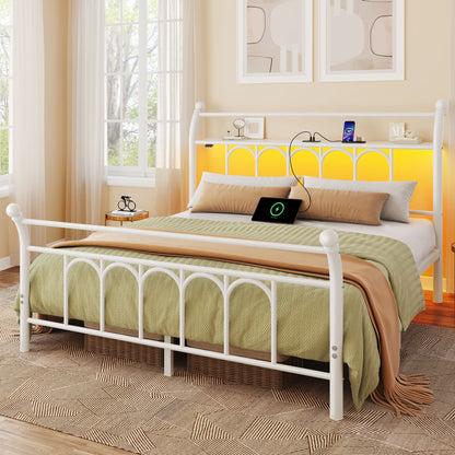 Classic Metal Platform Bed Frame with Victorian Style Iron-Art Headboard/Footboard/Under Bed Storage/No Box Spring Needed