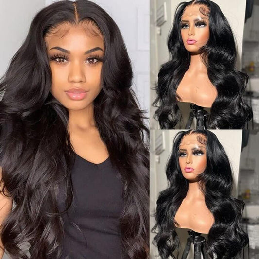 13X4 Lace Front Wig Wand Curl Body Wave 10A Human Hair Wig for Women Peruvian Unprocessed Virgin Hair Lace Frontal Wig Pre Plucked with Baby Hair 150% Density Natural Color 16Inch