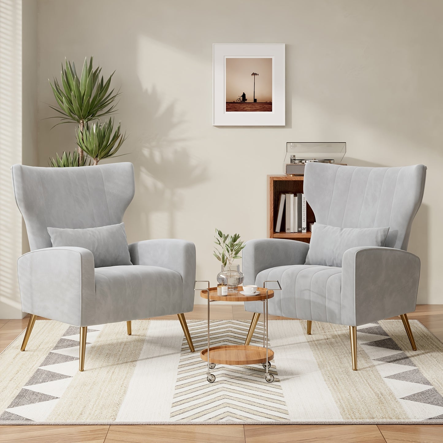 Modern Velvet Accent Chair with Metal Legs and Head Support – Cozy Mid-Century Reading Armchair, Includes Cushion and Footrest, Available in Gray/Yellow/Black