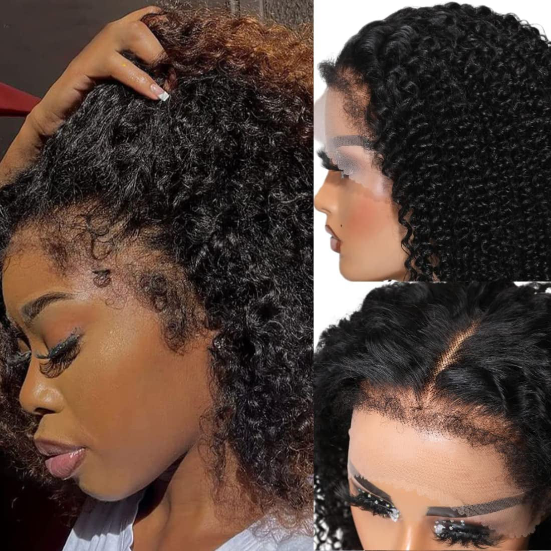 12A Kinky Edges Hairline Curly Hair 13X4 Lace Front Human Hair Wigs Virgin Hair Glueless Wig Pre Plucked with Curly Baby Hair 180% Density 18Inch