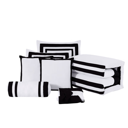 Caprice 7-Piece Modern Hotel Style Square Pattern Comforter Set with Decorative Pillows, Cal King/King/Queen/Full Size