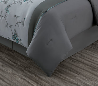 Vienna 7-Piece Embroidered Floral Comforter Set, California King/King/Queen/Full Sizes - Christmas Gift for Family and Friends