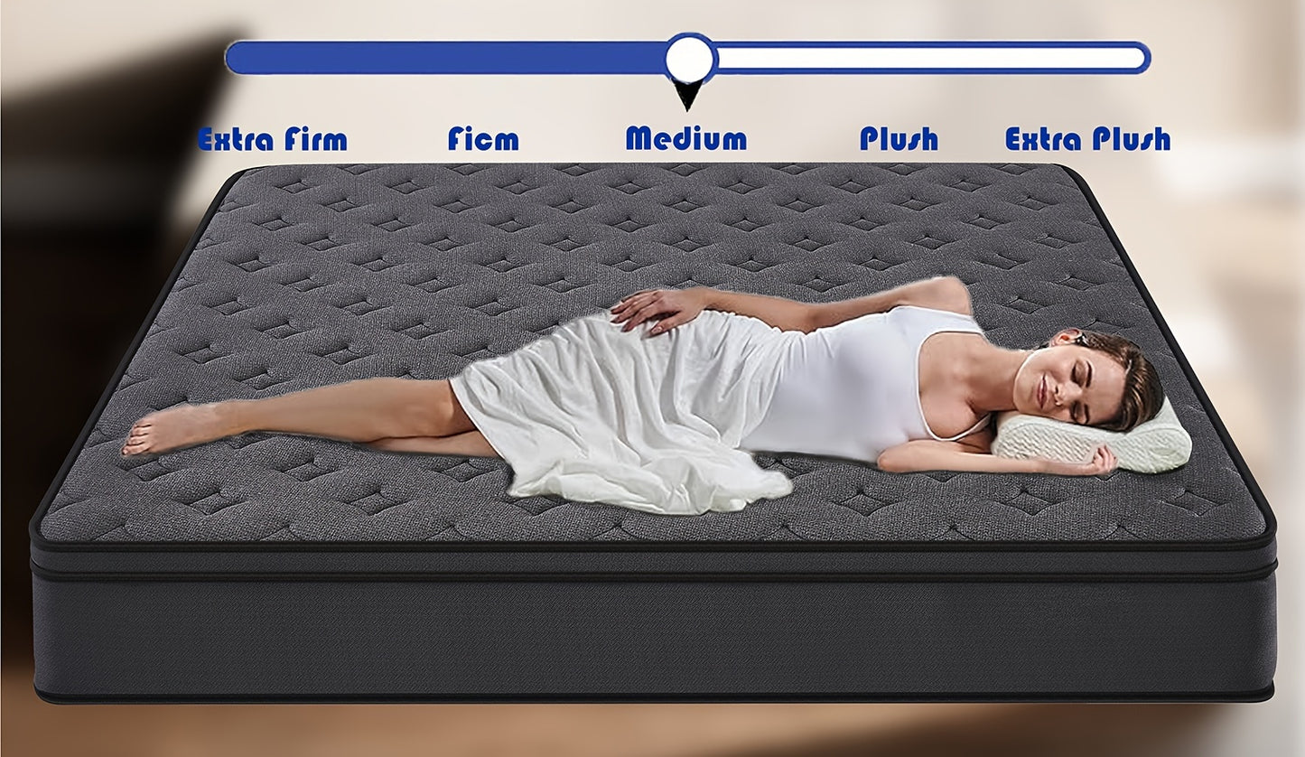 mattress, 12 inches, box hybrid mattress with memory spring hybrid, individual pocket spring mattress for family rooms and hotels in black