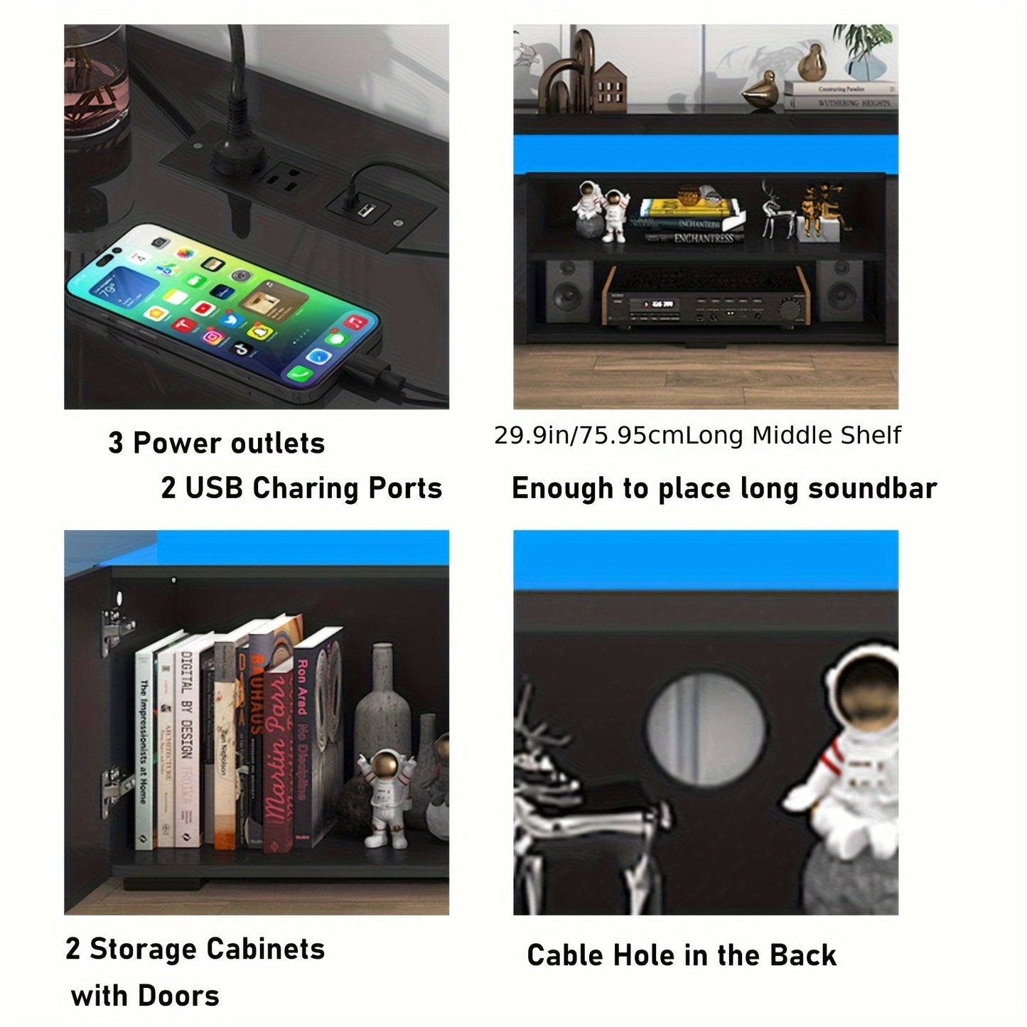 LED TV Stand For 85 Inch TV, Modern Gaming TV Stand With Power Outlet, High Gloss TV Console Entertainment Center With Storage And LED Lights For Living Room, Bedroom