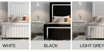 LUXOAK Queen Size LED Platform Bed Frame with Upholstered Design, Includes 4 Storage Drawers, Adjustable Headboard with Vertical Channels, No Box Spring Needed