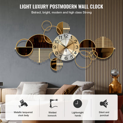 Metal Wall Clock Decorative 3D Metal Wall Art Clock For Living Room Bedroom Creative Modern Big Wall Clock Decor With Silent No-Ticking 34 X 17 Inch