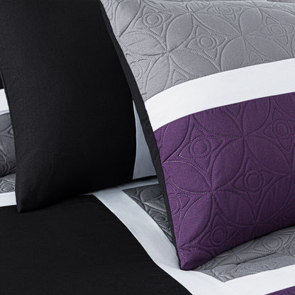 Bernard 7-Piece Patchwork Quilted Medallion Bed in a Bag Comforter Set with Sheets, California King/King/Queen/Full Size