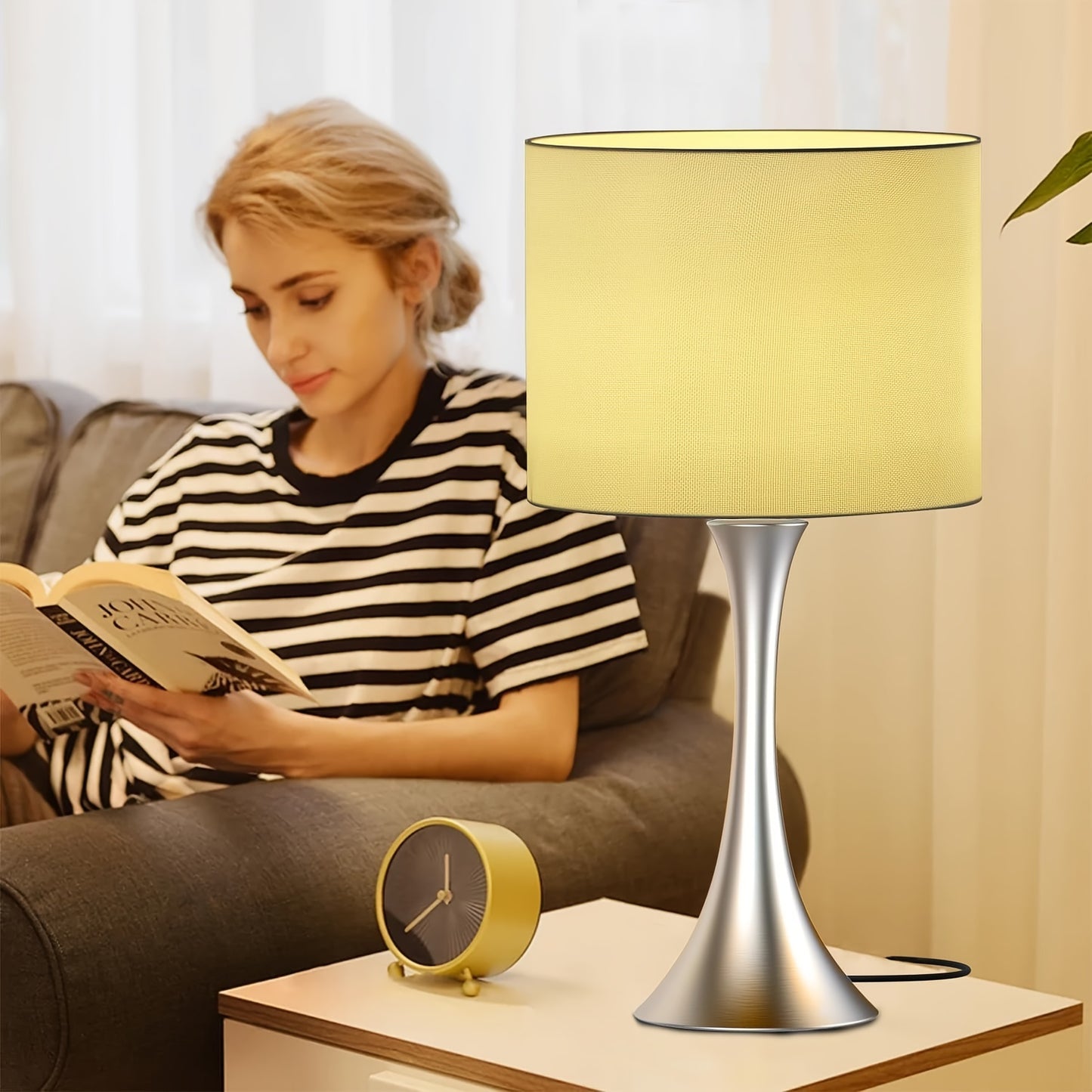 24" Tall Modern Smart Bedside Table Lamps for Bedroom Set of 2, Bedroom Lamp for Nightstand Light Decoration, APP Remote Control & Music Sync Desk Light for Farmhouse Living Room Decor (Brown)