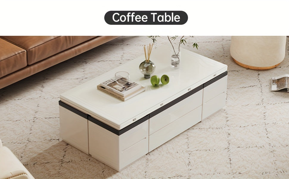 Extendable Coffee Table - 4 Storage Stools & Lift Top