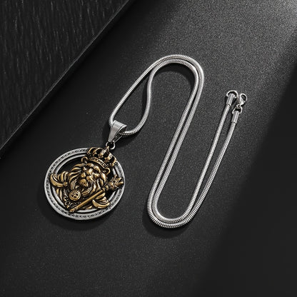 Lion King Throne Pendant - 18K Gold Plated Stainless Steel, Men's Fashion Hip Hop Necklace for Parties & Events
