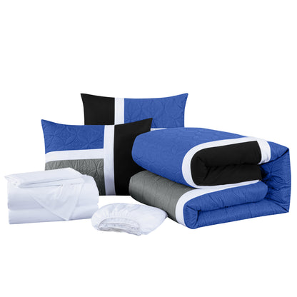 Bernard 7-Piece Patchwork Quilted Medallion Bed in a Bag Comforter Set with Sheets, California King/King/Queen/Full Size