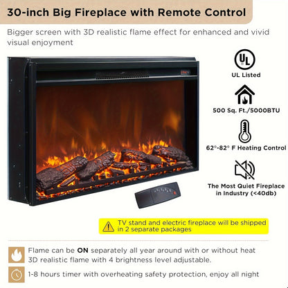 70" Luxury Fireplace TV Stand - Faux Marble Top