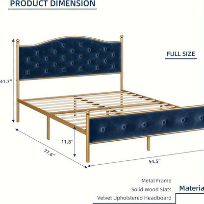 Full, Queen, King, White, Blue, Green, Senfot Bed Frame, Velvet Upholstered Platform Bed With Button Tufted Headboard, Heavy Duty Mattress Foundation With Solid Wood Slats Support, No Box Spring Needed