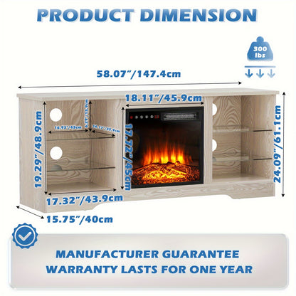 Fireplace TV Stand With 18''Fireplace, Modern Entertainment Center For TVs Up To 65 Inch, Media TV Console With Adjustable Glass Shelves And Storage Cabinets, Farmhouse TV Stand For Living Room