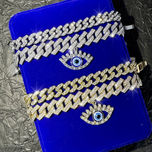 2pcs Set Hip Hop Punk Style Angel Eyes Pendant Anklets with Sparkling Rhinestones - Zinc Alloy, Perfect for Festivals & Casual Attire